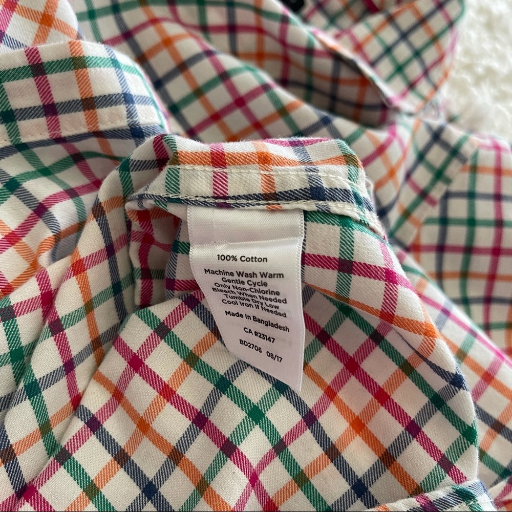 Talbots rainbow gingham button up top - image 4